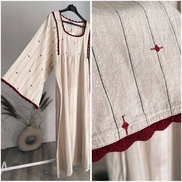 ZARA COTTAGECORE PRAIRIE COUNTRY GRANDMA MIDI COTTON STRIPED DRESS NWT S M L - Picture 4 of 4